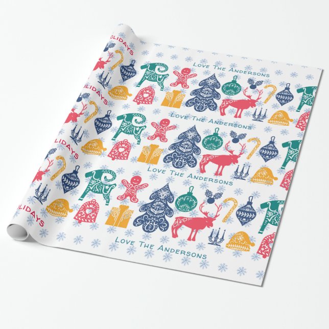 Moderne skandinavische WeihnachtsFolklore Geschenkpapier (Ungerollt)