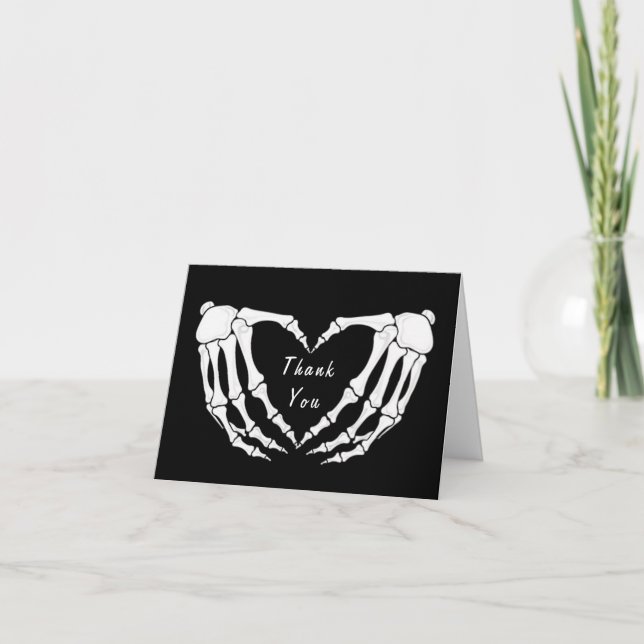 Moderne Skeleton Gothic Hands Liebe Herzform Dankeskarte (Vorderseite)