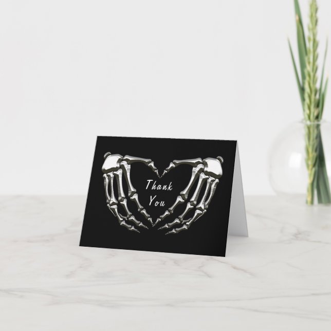Moderne Skeleton Gothic Hands Liebe Herzform Dankeskarte (Vorderseite)