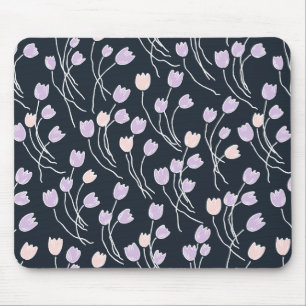 Moderne skizzenhafte Tulpenmuster   Mitternachtsga Mousepad