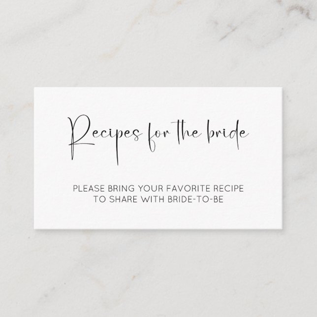 Moderne Skript-Brautparty-Rezepte für die Braut Begleitkarte (Vorderseite)