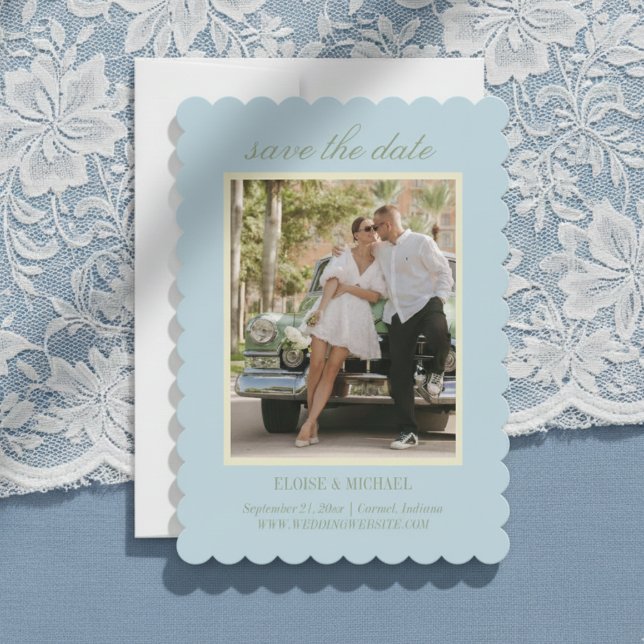 Moderne Skript Citrus Blau Hochzeitsfoto Save The Date (Invite guests to save the date for your big day with this Modern Script Blue Save the Date!)
