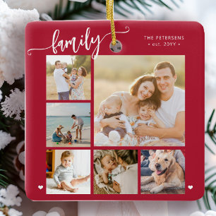 Moderne Skript-Familienfoto-Collage rot Keramikornament