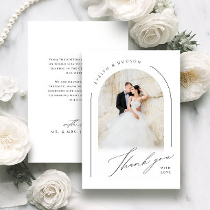 Moderne Skript Minimalistische Foto-Bogen-Hochzeit Dankeskarte