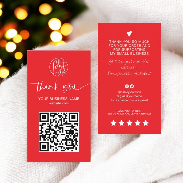 Moderne Skript QR-Code roten Auftrag Vielen Dank Visitenkarte (Modern script QR code red order thank you Business Card)