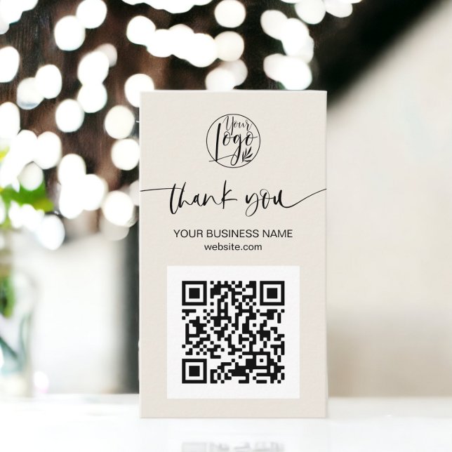 Moderne Skript QR Code schwarze Elfenbeinreihenfol Visitenkarte (Modern script QR code black ivory order thank you Business Card)