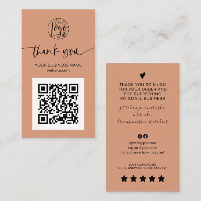 Moderne Skript QR Code terracotta Bestellung Viele Visitenkarte (Vorne/Hinten)