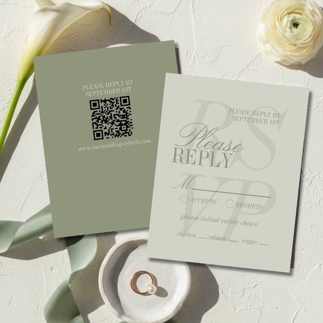 Moderne Skript-Sage-Grün Formale Hochzeit  RSVP Karte (Modern Script Sage Green Formal Wedding RSVP Card
)
