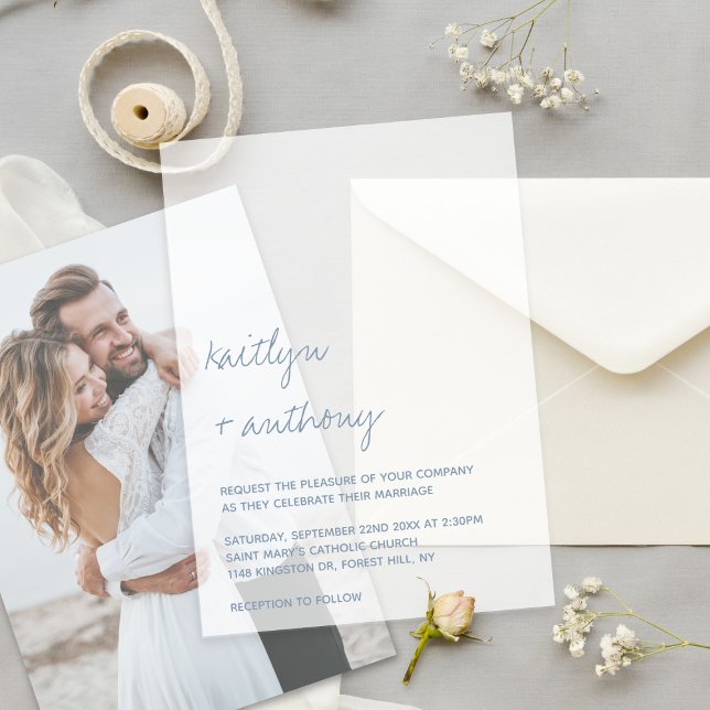 Moderne Skript-Staubblau-Minimalistische Hochzeit (Von Creator hochgeladen)