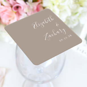 Moderne Skript-Taupe-Hochzeit Rechteckiger Pappuntersetzer