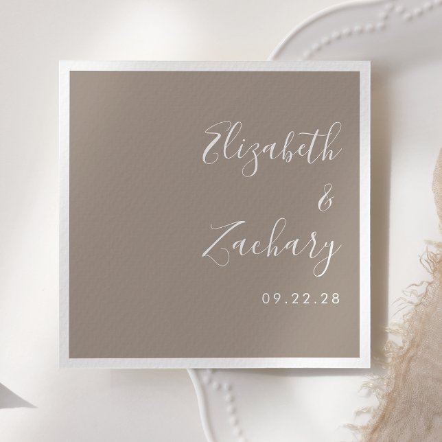 Moderne Skript-Taupe-Hochzeit Serviette (Von Creator hochgeladen)