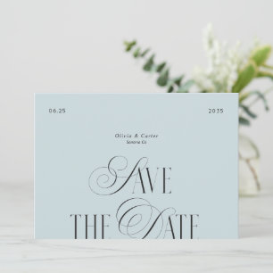 Moderne Skript-Typografie Foto Dusty Blue Save The Date