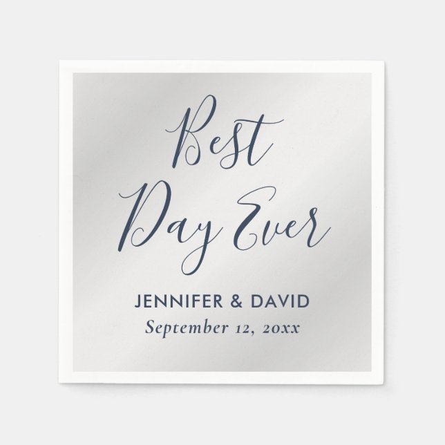 Moderne Skripte Navy Blue und Silver Wedding Serviette (Vorderseite)