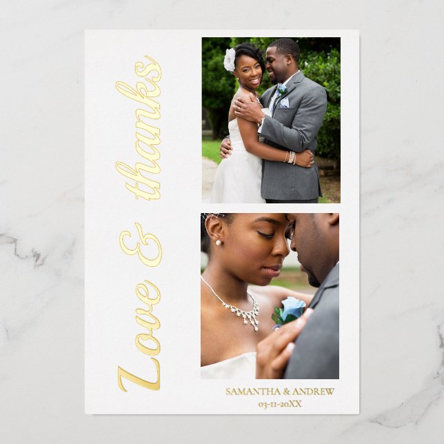 Moderne Skriptfolie Hochzeit danke Karte (Vorderseite)