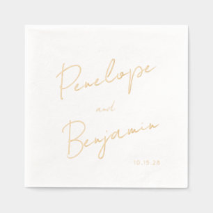 Moderne Skripthandschrift Hochzeit Weiß und Gold Servietten Mit Folie