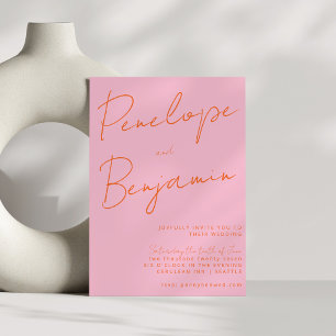 Moderne Skripthandschrift Hochzeitrosa Orange Einladung