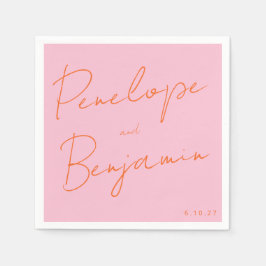 Moderne Skripthandschrift Rosa und orange Hochzeit Serviette