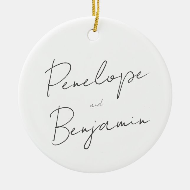 Moderne Skripthandschrift Schwarz-Weiß-Hochzeit Keramik Ornament (Vorne)