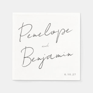 Moderne Skripthandschrift Schwarz-Weiß-Hochzeit Serviette