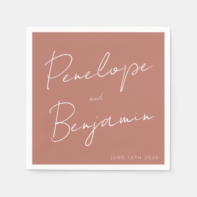 Moderne Skripthandschrift Wedding Boho Terracotta Serviette (Vorderseite)