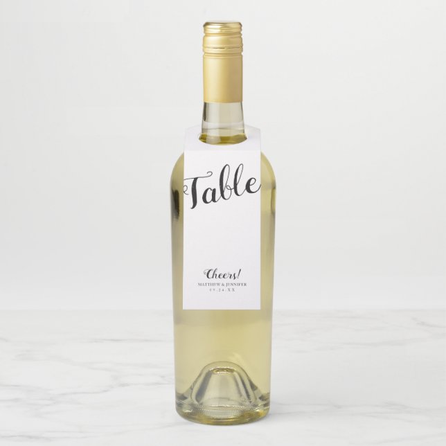 Moderne Skripthochzeit-Tischnummer Flaschenanhänger (Auf Flasche)