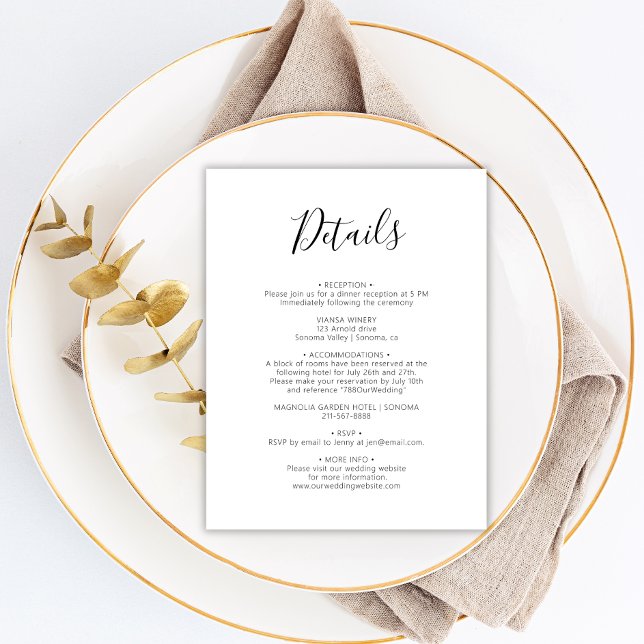 Moderne Skriptminimale Hochzeitdetails Begleitkarte (Von Creator hochgeladen)