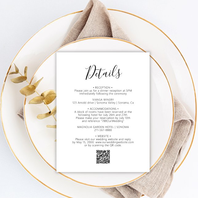 Moderne Skriptminimale Hochzeitdetails Begleitkarte (Von Creator hochgeladen)