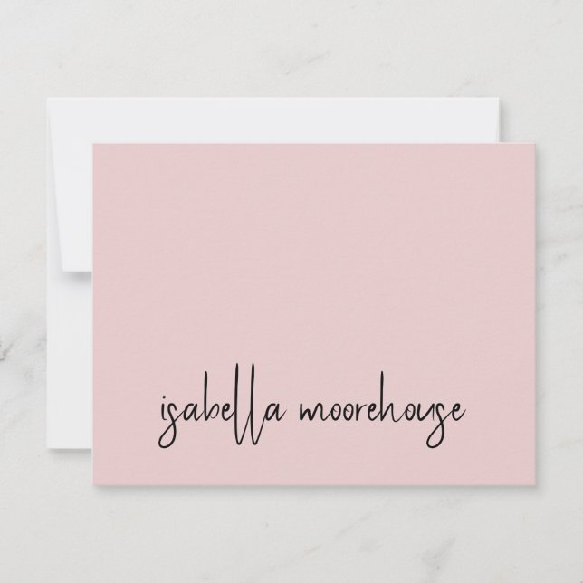 Moderne Skriptname Blush Pink Flat Note Card Mitteilungskarte (Vorderseite)