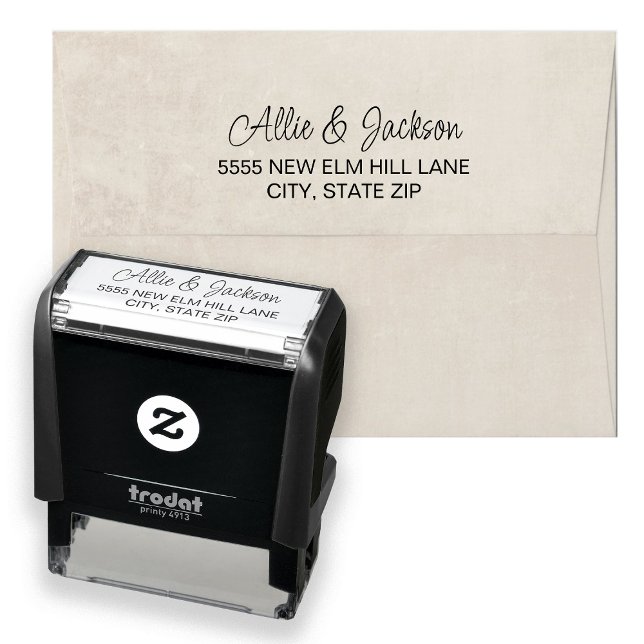 Moderne Skriptnamen Anschrift Hochzeit Permastempel (Return address rubber stamp)