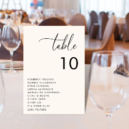 Moderne Skriptsitzkarten-Namen Minimale Hochzeit Tischnummer