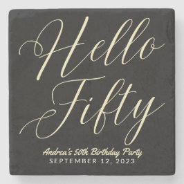Moderne Skripttypografie Hallo Fifty Black Gold Steinuntersetzer