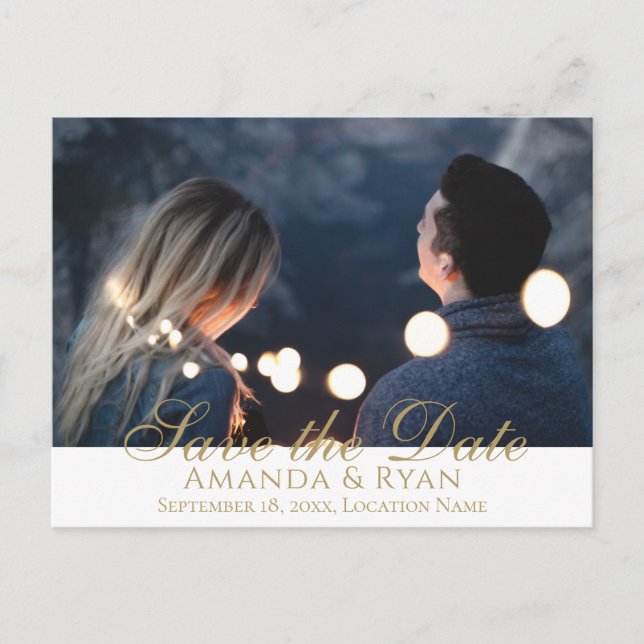 Moderne SkriptWedding Save the Date Foto Ankündigungspostkarte (Vorderseite)