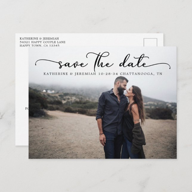 Moderne SkriptWedding Save the Date Postkarte (Vorne/Hinten)