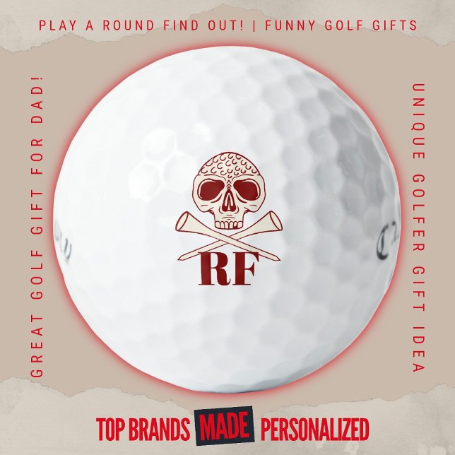Moderne Skull and Cross Tees mit monogrammierten I Golfball (Custom golf balls by Play A Round Find Out, Initials "RF" featured beneath a Skull and Cross Tees)