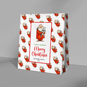 Moderne skurrile Santa-Spielerei zur festlichen Fe Mittlere Geschenktüte