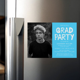 Moderne Sky Blue Spray Paint Foto Graduation Party Magneteinladung