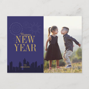 Moderne Skyline Frohes Neujahrsfoto Postkarte
