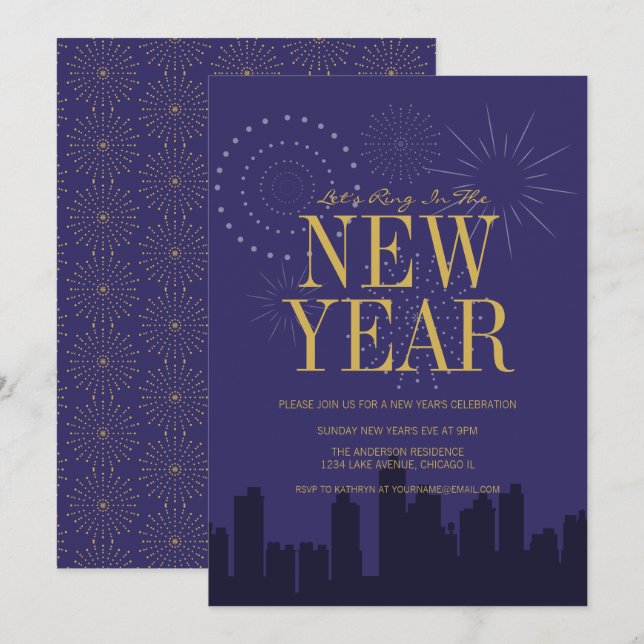 Moderne Skyline Silvester Party Card Einladung (Vorne/Hinten)
