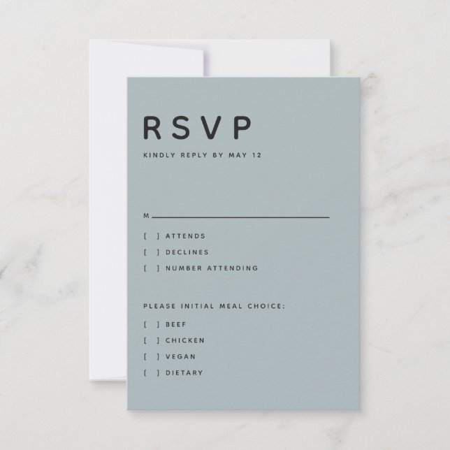 MODERNE SLATE-EDITORIALE GROSSBUCHSTABEN ZUSAGEN O RSVP KARTE (Vorderseite)