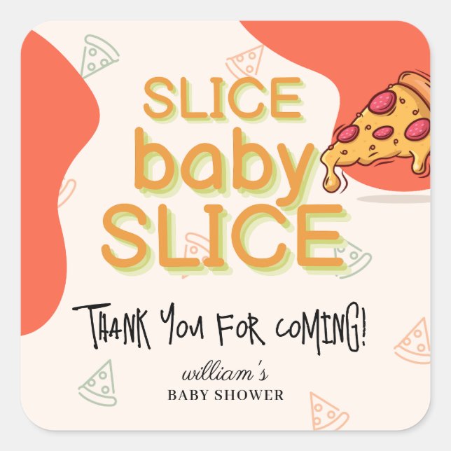Moderne Slice Baby Slice Pizza Baby Dusche Quadratischer Aufkleber (Vorderseite)