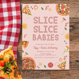 Moderne Slice Slice Baby Twins Geburtstag Einladung