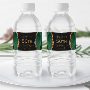 Moderne Smaragdgrün-Gold-Achat-Dunkle 50. Geburtst Wasserflaschenetikett