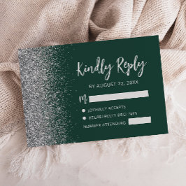 Moderne Smaragdgrün Silber Glitter Rand Schrift RSVP Karte