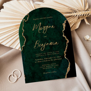 Moderne Smaragdgrüne Achat Schrift Bogen Hochzeit Einladung