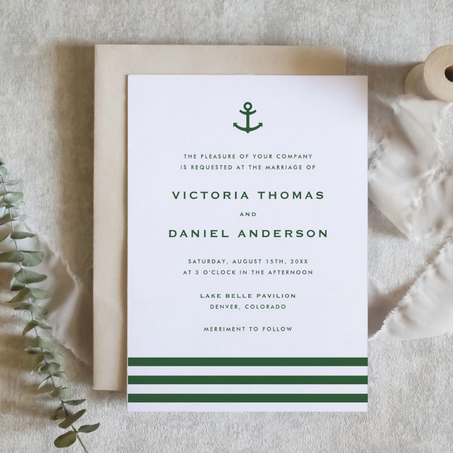 Moderne Smaragdgrüne Ankerhochzeit Einladung (Modern Emerald Green Anchor Nautical Wedding Invitation)