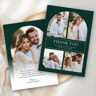 Moderne Smaragdgrüne Bogen-Foto-Collage-Hochzeit Dankeskarte
