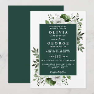 Moderne Smaragdgrüne Botanische Hochzeit mit flora Einladung