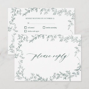 Moderne Smaragdgrüne Elegante Blatt Hochzeit RSVP Karte