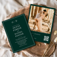 Moderne Smaragdgrüne Foto QR-Hochzeit