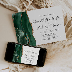 Moderne Smaragdgrüne Gold-Achat-Hochzeit Einladung
